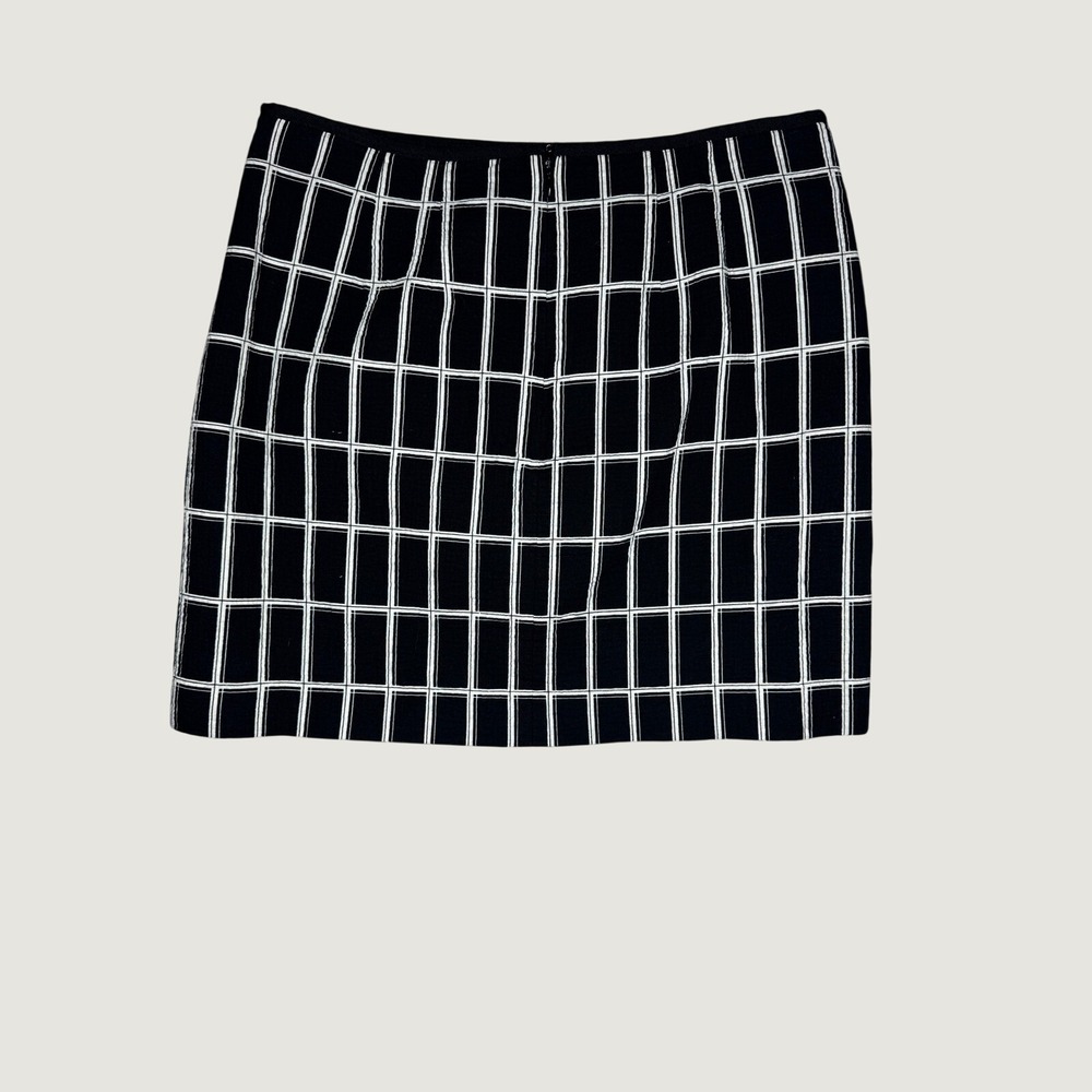 LOFT‎ Outlet Windowpane Plaid Mini Skirt 8 Black White Grid Textured Lined Work